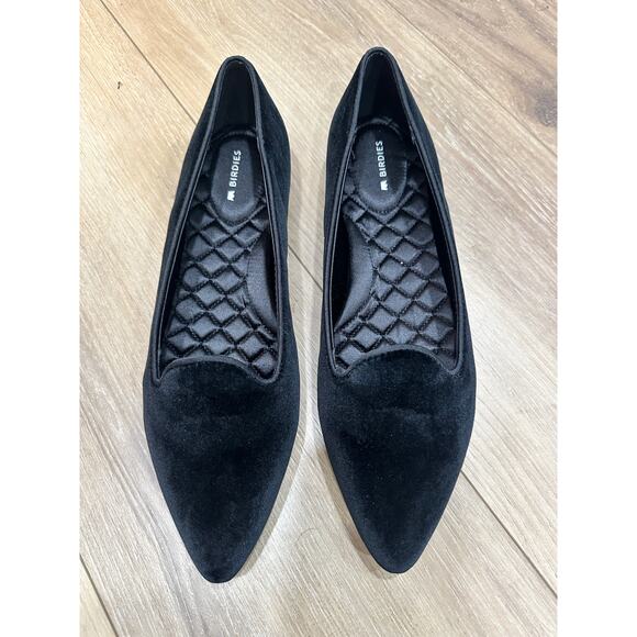 Birdies Women's Sparrow Black Velvet Pointed Ballet Flats Size 8 - Picture 2 of 5
